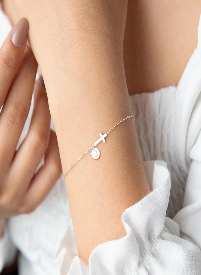HiStock Sotcking Stuffers for Teens, Cross Bracelet for Women Dainty Cross Bracelet with Initials Link Chain Bracelets Christian Gifts for Women Teens Easter Baptism Religious Jewelry, 6.8, Metal, no gemstone - Image 3