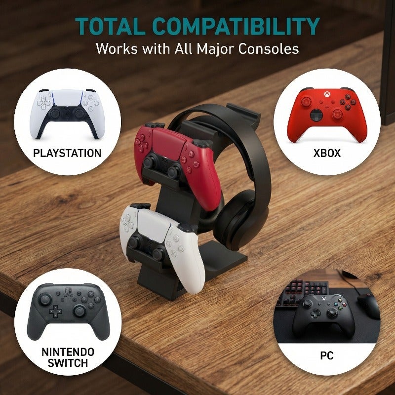 PETO 3-in-1 PS5 & Xbox Controller Stand with Headset Holder - Space-Saving Organizer for Gaming Accessories - Image 4