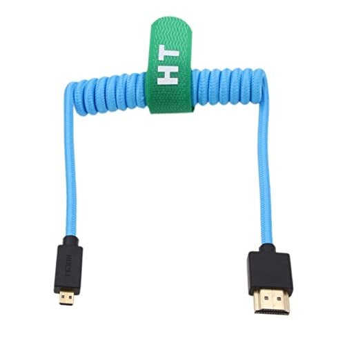 HangTon Micro HDMI to HDMI 4K 8K 60p Cable for Sony A6500 A7III A7C ZVE10 Canon R5 R7 GH4 XT4 Z50 ATOMOS Ninja V Feelworld Camera Monitor Type A D HDMI 21 Blue Braided Coiled 30cm - Image 1