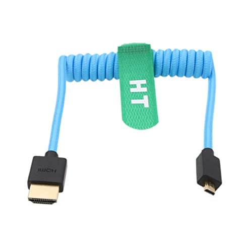 HangTon Micro HDMI to HDMI 4K 8K 60p Cable for Sony A6500 A7III A7C ZVE10 Canon R5 R7 GH4 XT4 Z50 ATOMOS Ninja V Feelworld Camera Monitor Type A D HDMI 21 Blue Braided Coiled 30cm - Image 3