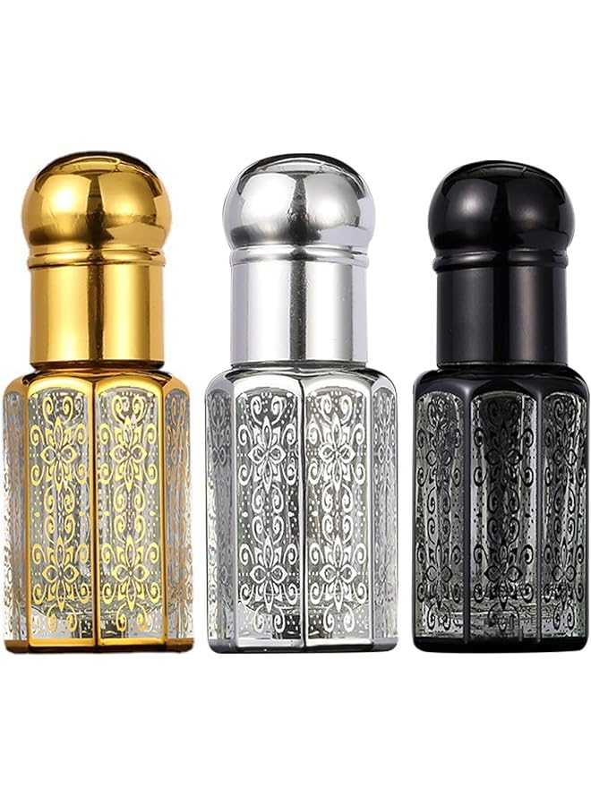 إي سي في في 3 قطع زجاجة دوارة من الزجاج الكريستالي سعة 12 مل قابلة لإعادة الملء على زجاجة موزع الزيوت العطرية حاوية زجاجة عطر للعلاج بالسفر للاستخدام المنزلي - Image 1