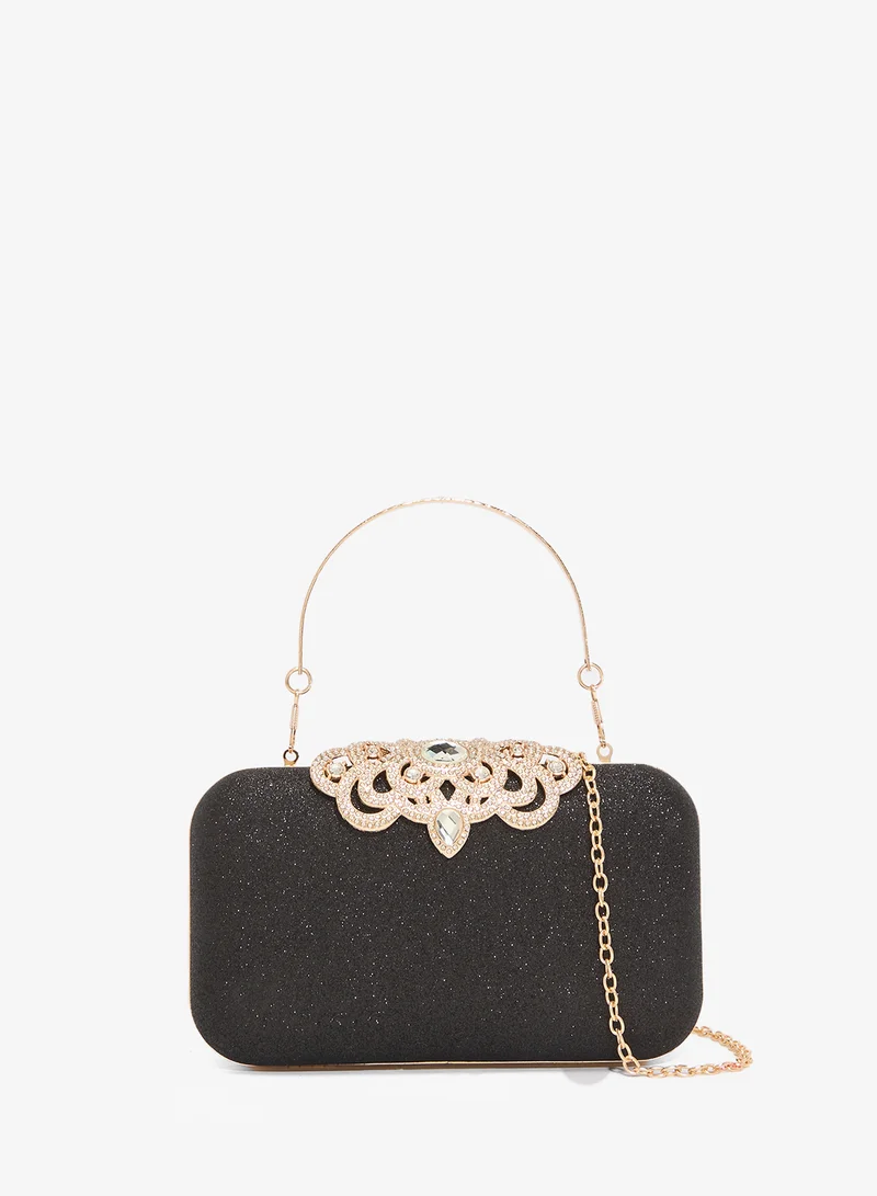 Gold Accent Detailed Diamonte Embellished Bag