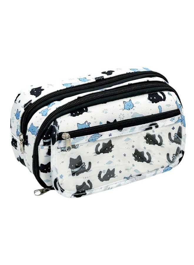 فنبلاست حقيبة أقلام فن بلاست للبنات - حقيبة أقلام كاواي، منظم أقلام أنيق، حقيبة تنظيم أدوات مكتبية كبيرة السعة، حقيبة متعددة الأغراض بسحاب للأطفال والكبار (طبعة قطة) - Image 1