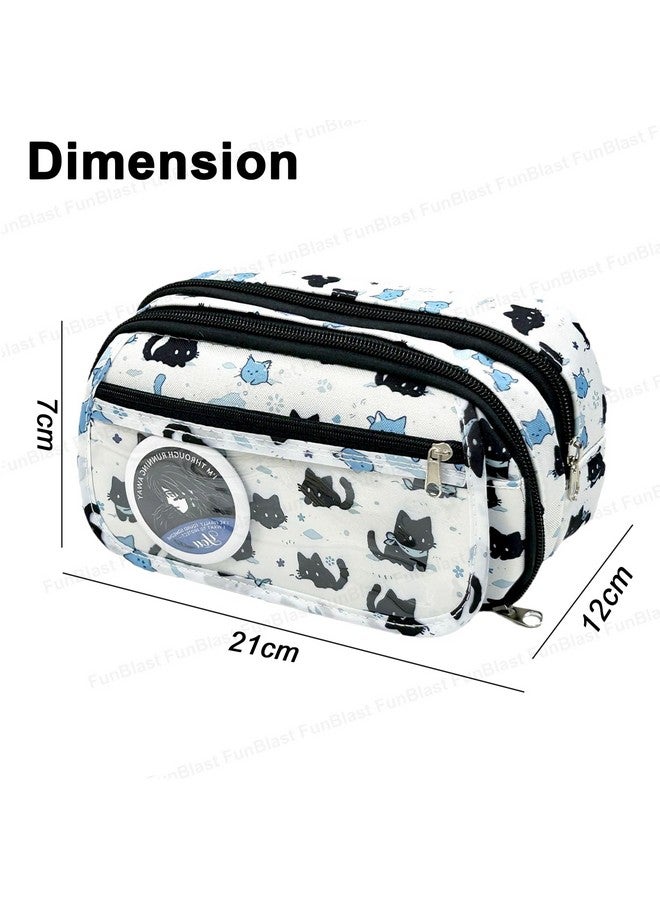 فنبلاست حقيبة أقلام فن بلاست للبنات - حقيبة أقلام كاواي، منظم أقلام أنيق، حقيبة تنظيم أدوات مكتبية كبيرة السعة، حقيبة متعددة الأغراض بسحاب للأطفال والكبار (طبعة قطة) - Image 2