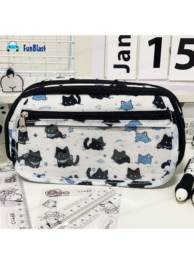 فنبلاست حقيبة أقلام فن بلاست للبنات - حقيبة أقلام كاواي، منظم أقلام أنيق، حقيبة تنظيم أدوات مكتبية كبيرة السعة، حقيبة متعددة الأغراض بسحاب للأطفال والكبار (طبعة قطة) - Image 4