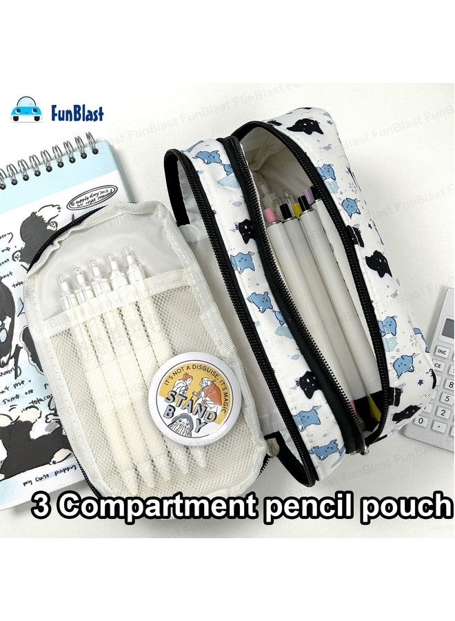 فنبلاست حقيبة أقلام فن بلاست للبنات - حقيبة أقلام كاواي، منظم أقلام أنيق، حقيبة تنظيم أدوات مكتبية كبيرة السعة، حقيبة متعددة الأغراض بسحاب للأطفال والكبار (طبعة قطة) - Image 3