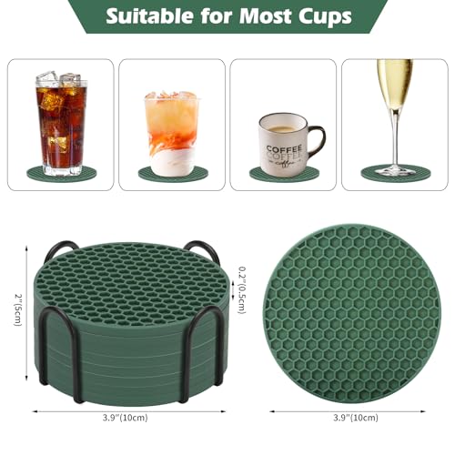 TWTLi Silicone Coasters Set of 8 with Holder,Coasters for Drinks,Beer,Coffee Coasters,Suitable for Kinds Cups,Hot or Cold,Anti-SLI,Non-Stick,Anti-Overflow Tabletop Protection and Decor (8 Pcs, Green) - Image 4