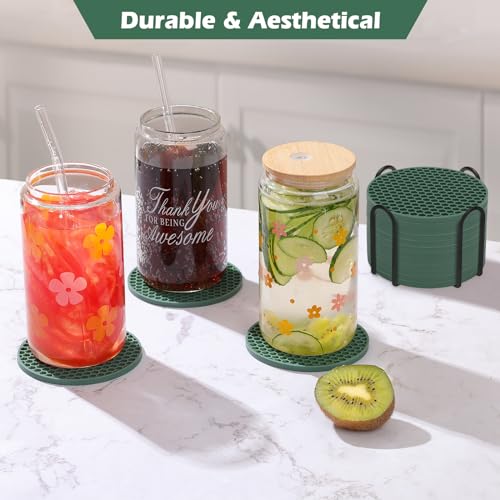 TWTLi Silicone Coasters Set of 8 with Holder,Coasters for Drinks,Beer,Coffee Coasters,Suitable for Kinds Cups,Hot or Cold,Anti-SLI,Non-Stick,Anti-Overflow Tabletop Protection and Decor (8 Pcs, Green) - Image 2