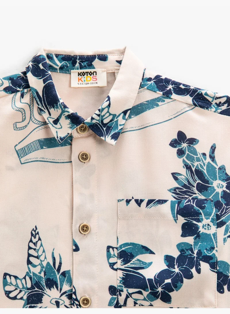 KOTON Short Sleeve Shirt Floral Printed One Pocket Detail