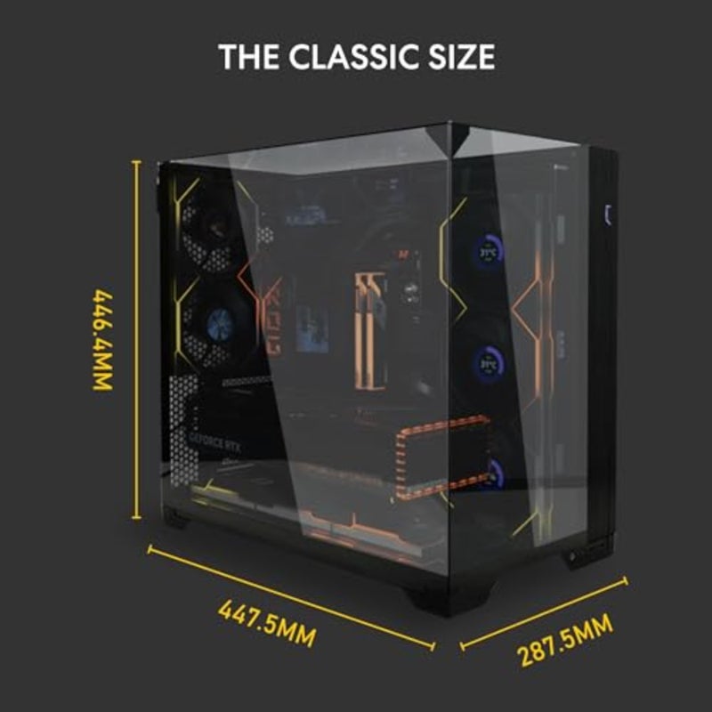 حقيبة كمبيوتر ATX متوسطة الحجم للألعاب، لوحة جانبية من الزجاج المقسى، أسود، تصميم محسّن لتدفق الهواء مع دعم إدارة الكابلات الخلفية - Image 3