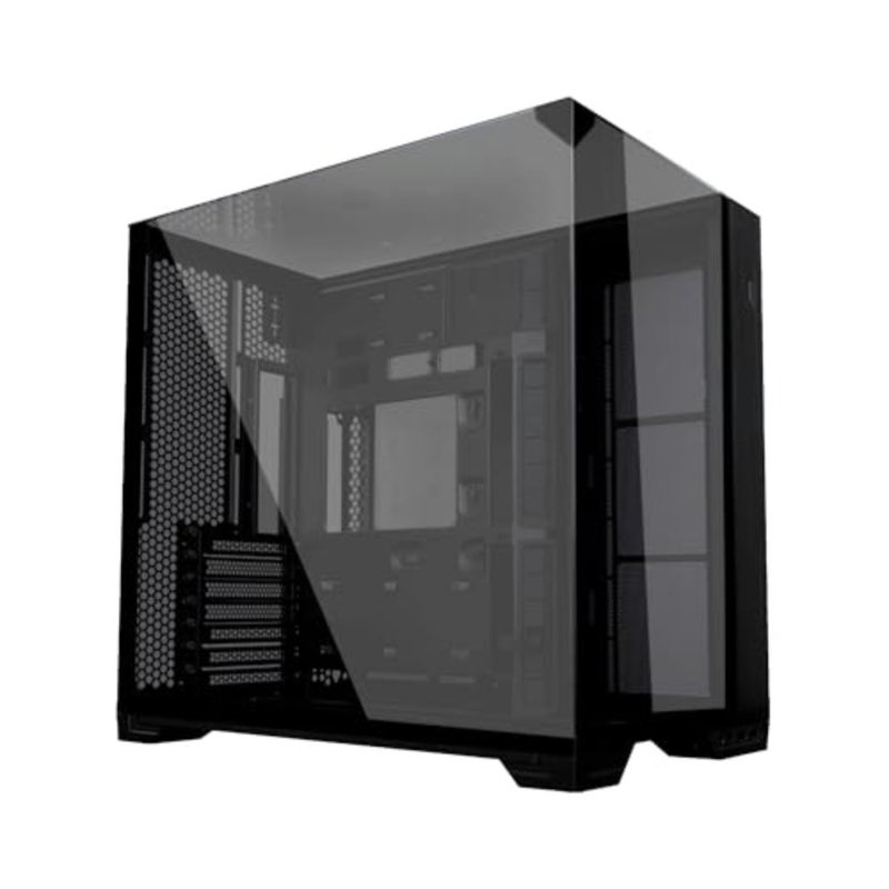 حقيبة كمبيوتر ATX متوسطة الحجم للألعاب، لوحة جانبية من الزجاج المقسى، أسود، تصميم محسّن لتدفق الهواء مع دعم إدارة الكابلات الخلفية - Image 1