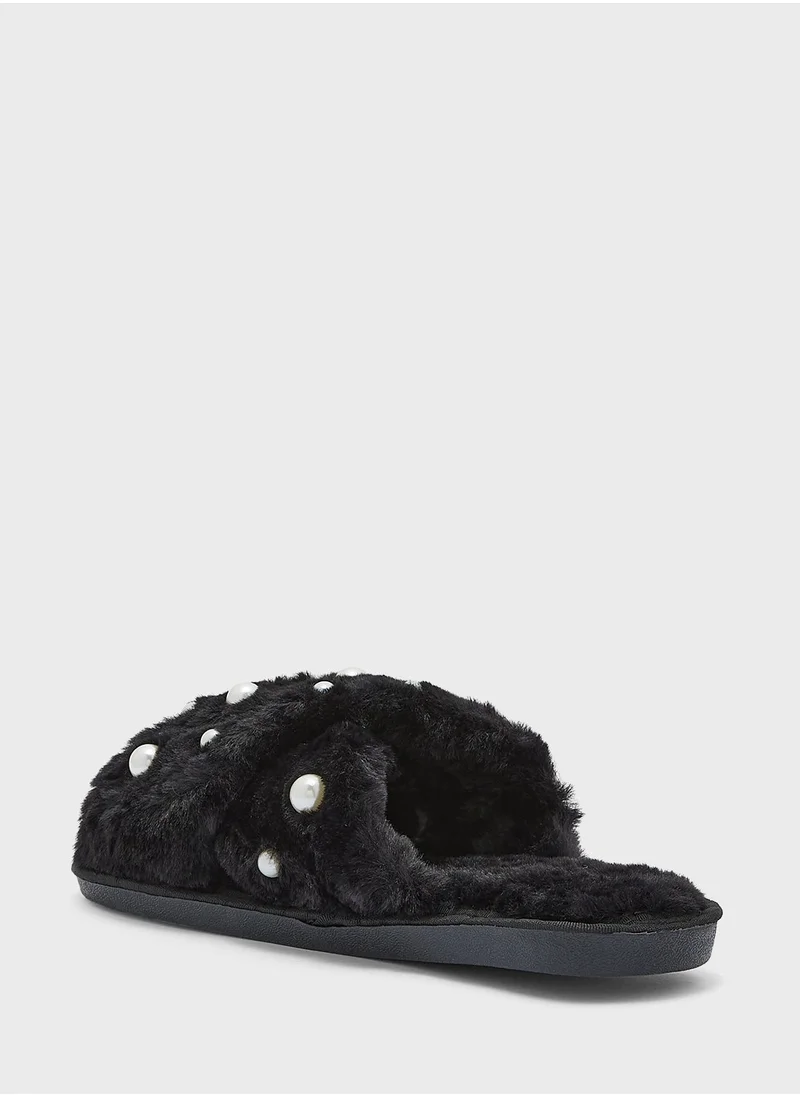 جينجر Pearl Cross Over Bedroom Slippers