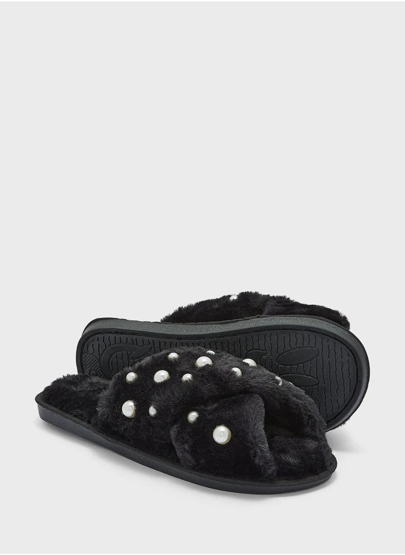 جينجر Pearl Cross Over Bedroom Slippers