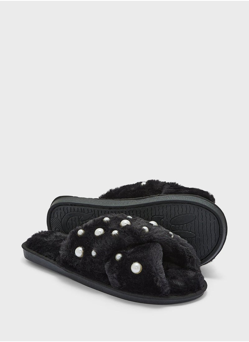 Ginger - Pearl Cross Over Bedroom Slippers - Image 1