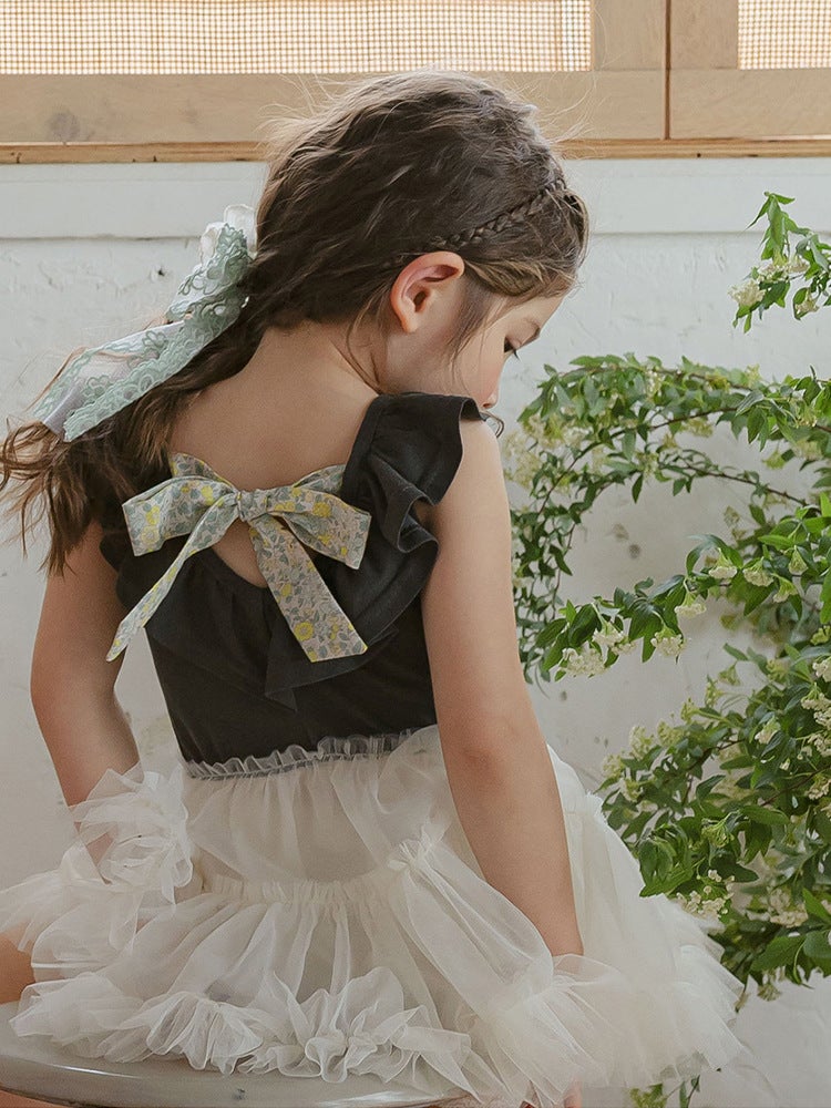 2025 Summer Strawberry Shaman South Korea Children And Girls Xianmei Lace-Up Bow Philippine Edge Mesh Vest Dress - Image 5