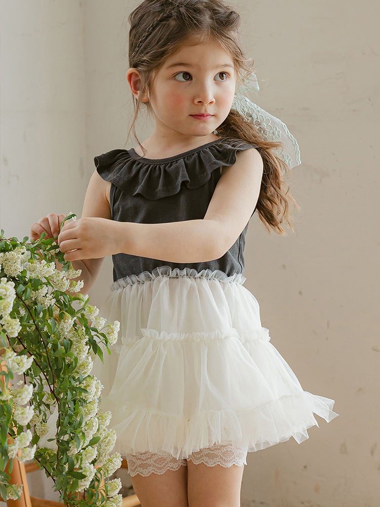 2025 Summer Strawberry Shaman South Korea Children And Girls Xianmei Lace-Up Bow Philippine Edge Mesh Vest Dress - Image 3