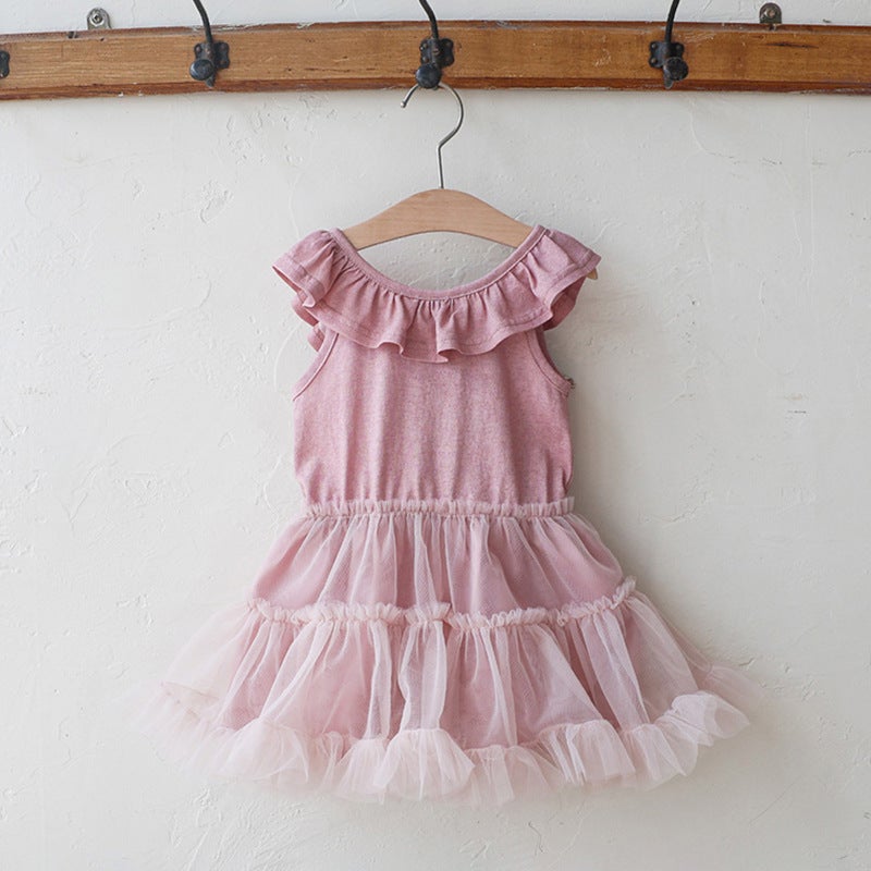 2025 Summer Strawberry Shaman South Korea Children And Girls Xianmei Lace-Up Bow Philippine Edge Mesh Vest Dress - Image 1