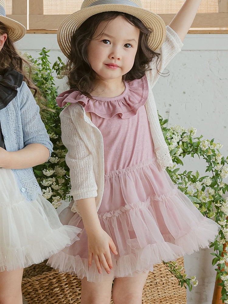 2025 Summer Strawberry Shaman South Korea Children And Girls Xianmei Lace-Up Bow Philippine Edge Mesh Vest Dress - Image 4