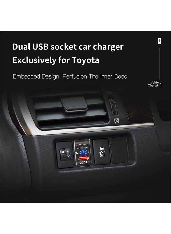 Cllena Quick Charge 3.0 & PD USB C Dual USB Port Charger Socket Power Adapter for Toyota - Image 3