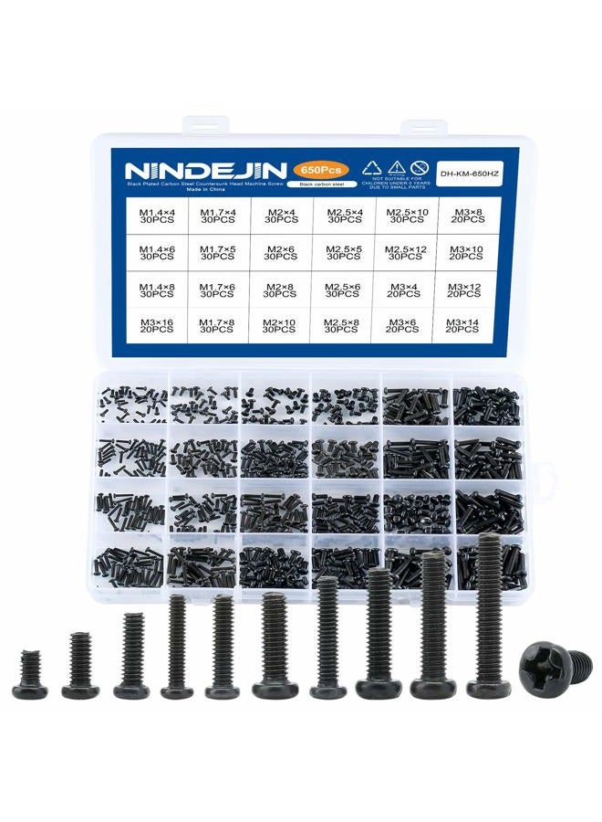 NINDEJIN 650pcs Laptop Screws Kit, Replacement Computer Notebook Miniature Screws, M1.4 M1.7 M2 M2.5 M3 Laptop Motherboard Round Pan Head Phillips Screws Set for Toshiba DELL Sony IBM HP Samsung Asus - Image 1