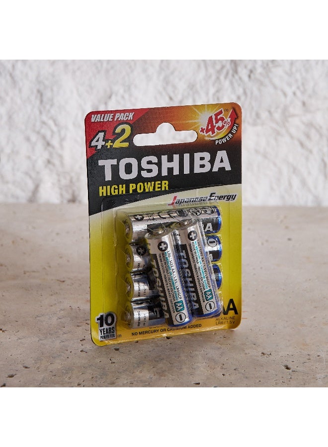 Toshiba 6-Piece AA High Power Alkaline Battery Set - Image 3