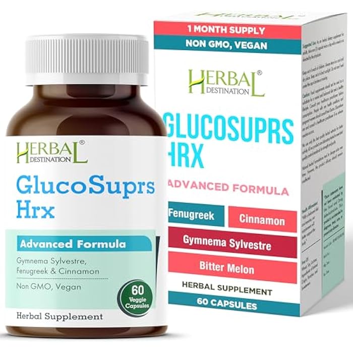 GlucoSuprs Hrx - Gymnema, Bitter Melon, Salacia, Fenugreek, Cinnamon and Jambolan - 60 Capsules - Image 1