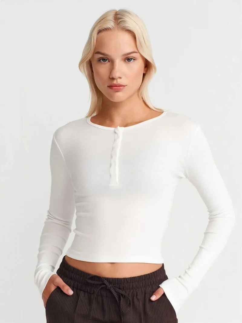 Dilvin DILVIN Slim Fit Long Sleeve Jersey Blouse