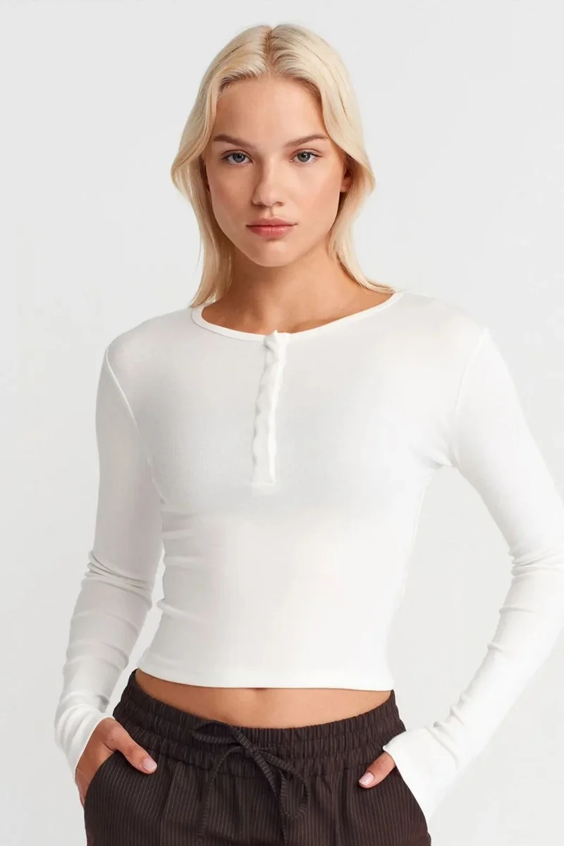 DILVIN Slim Fit Long Sleeve Jersey Blouse