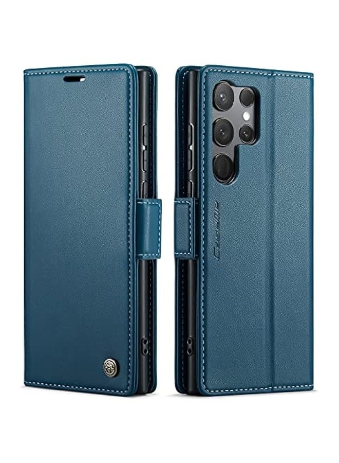 حافظة جلدية فاخرة بمغناطيس قابل للطي لهاتف سامسونج جالاكسي S24 الترا - أزرق - Image 1