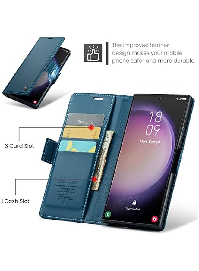 حافظة جلدية فاخرة بمغناطيس قابل للطي لهاتف سامسونج جالاكسي S24 الترا - أزرق - Image 2