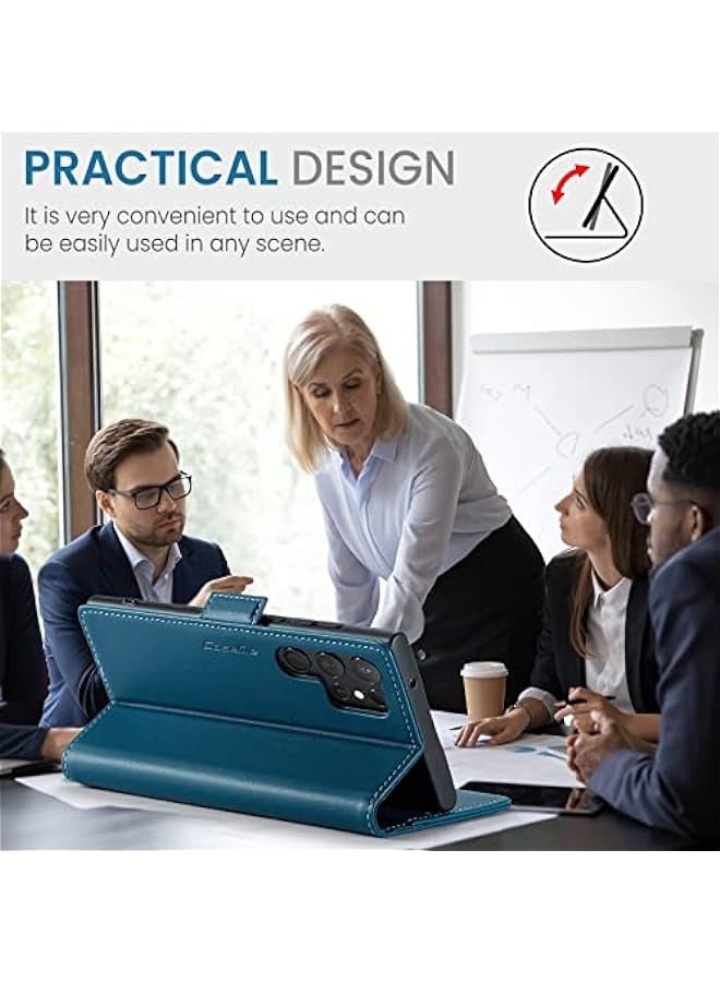 حافظة جلدية فاخرة بمغناطيس قابل للطي لهاتف سامسونج جالاكسي S24 الترا - أزرق - Image 4