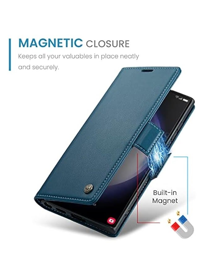 حافظة جلدية فاخرة بمغناطيس قابل للطي لهاتف سامسونج جالاكسي S24 الترا - أزرق - Image 5