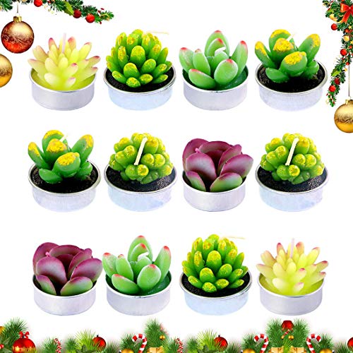 Swpeet Swpeet 12Pcs Decorative Succulent Cactus Tealight Candles Kit, Cute Smokeless Succulent Plants Perfect for Candles  - Image 1