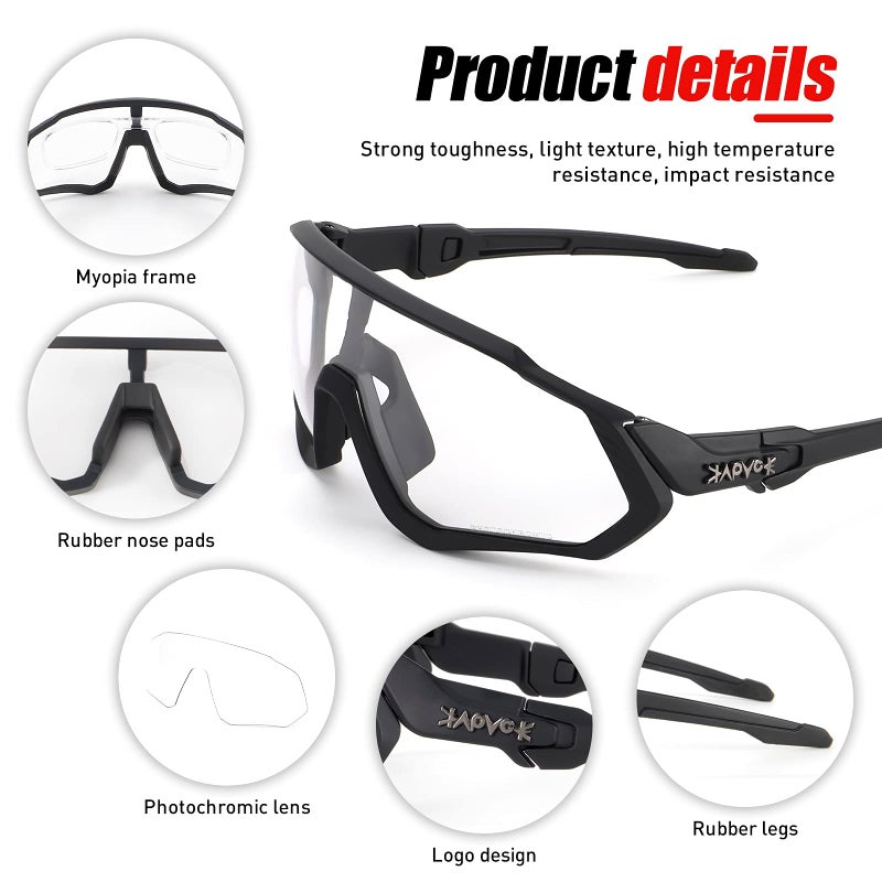 KAPVOE Photochromic Cycling Glasses Men Women Mountain Bike Sunglasses Clear MTB Bicycle Riding - Image 4
