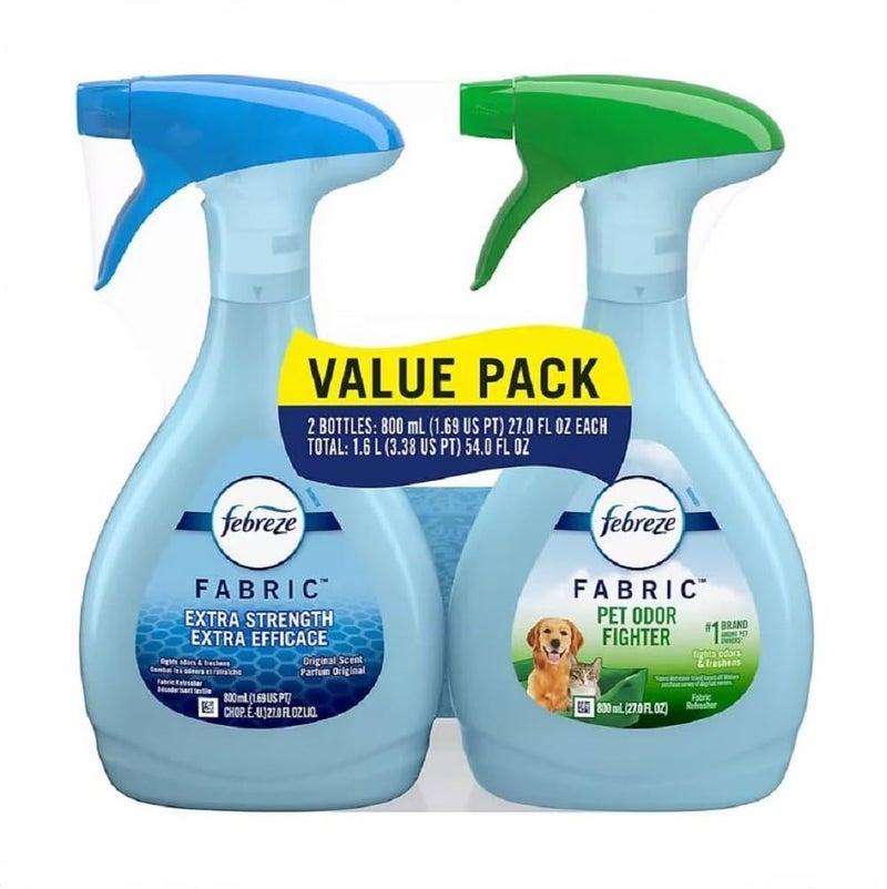 Febreze Fabric Refresher Value Pack Pet Odor Eliminator and Extra Strength Fabric Deodorizer 27 Fl Oz Pack of 2