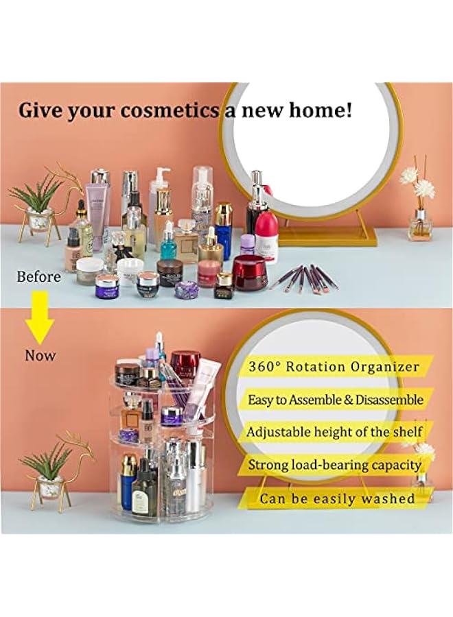 Arabest 360° Rotating Makeup Organizer, Skincare Storage Box, Cosmetic Display Case with Brush Holder Perfume Tray, Multifunctional Rotating Rack Suitable for Dressing Tables and Bathroom Countertops  - Image 2