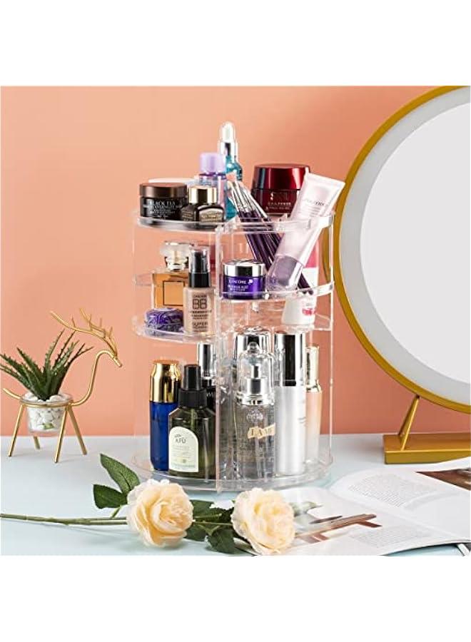 Arabest 360° Rotating Makeup Organizer, Skincare Storage Box, Cosmetic Display Case with Brush Holder Perfume Tray, Multifunctional Rotating Rack Suitable for Dressing Tables and Bathroom Countertops  - Image 3
