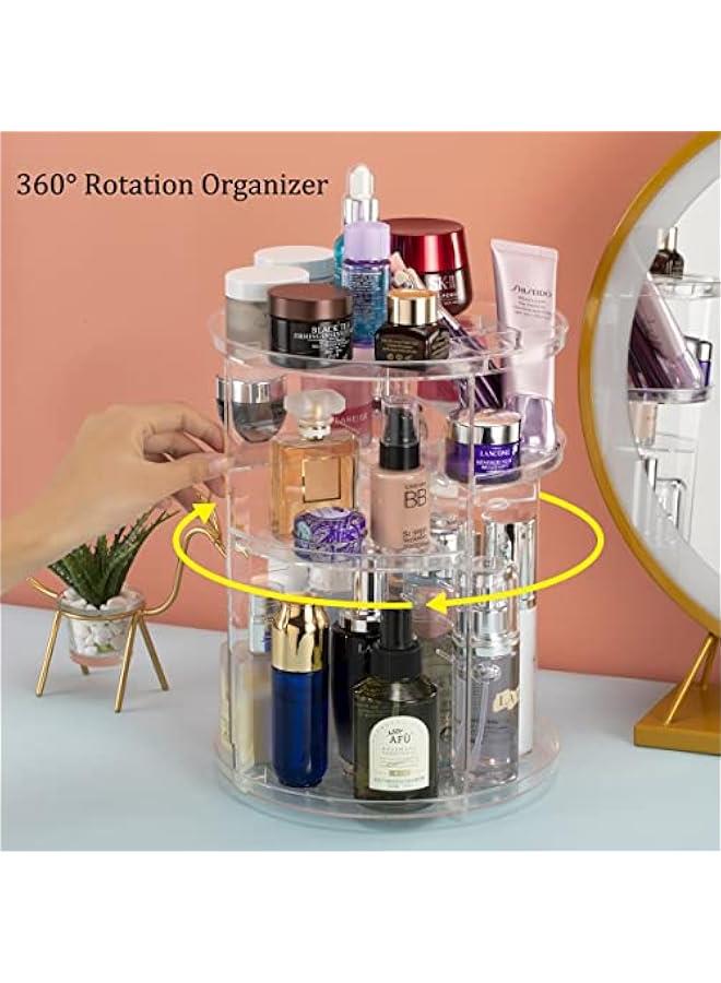 Arabest 360° Rotating Makeup Organizer, Skincare Storage Box, Cosmetic Display Case with Brush Holder Perfume Tray, Multifunctional Rotating Rack Suitable for Dressing Tables and Bathroom Countertops  - Image 5