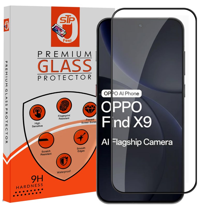 STP FEEL® Premium HD+ Tempered Glass Screen Protector Guard Compatible For Oppo Find X9 5G (Ultrasonic Fingerprint Working) (6.59 Inch, Pack of 1) | Edge to Edge Coverage With Easy to installation kit - Image 1