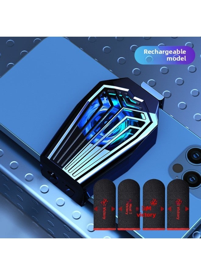 Mobile Phone Radiator Cooling Wireless Charging Back Clip Water Fan Game Must Be Suitable For Android Apple-Color:Air-cooled Ice [value-for-money Rechargeable Version] + 4 Exclusive Finger Cots - Quiet Black  - Image 1