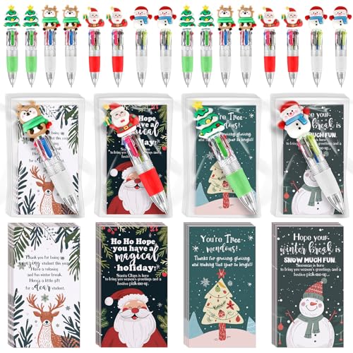 Sayglossy 48 Sets Christmas Ballpoint Pens Gift Positive Card 4in1 Multicolor Retractable Xmas Pens Classroom Prizes Christmas Goodie Bags Stocking Stuffers for Student Friends School Party Favor - Image 1