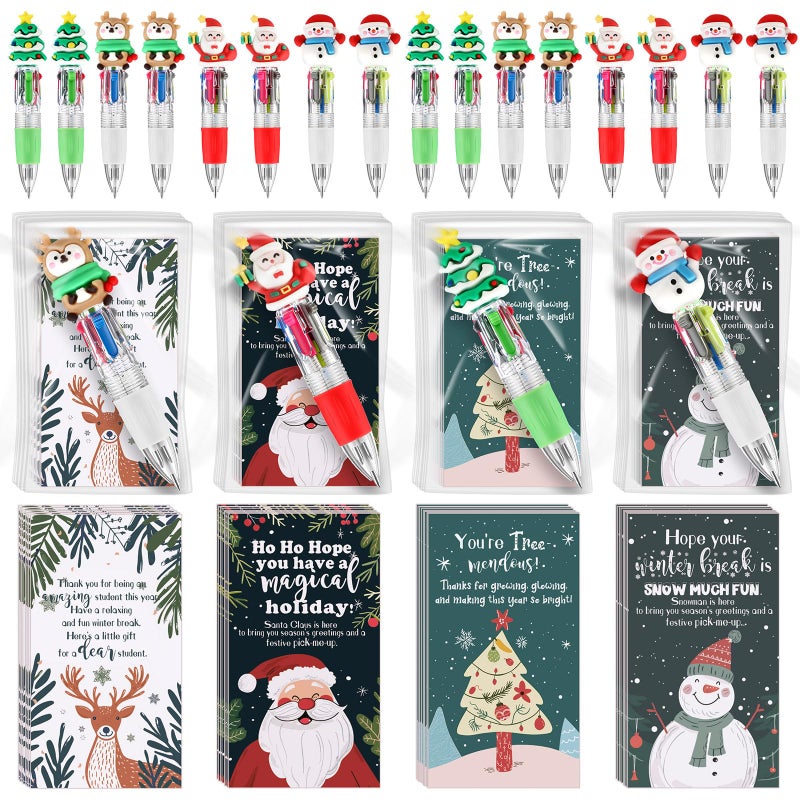 Sayglossy 48 Sets Christmas Ballpoint Pens Gift Positive Card 4in1 Multicolor Retractable Xmas Pens Classroom Prizes Christmas Goodie Bags Stocking Stuffers for Student Friends School Party Favor - Image 2