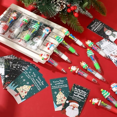 Sayglossy 48 Sets Christmas Ballpoint Pens Gift Positive Card 4in1 Multicolor Retractable Xmas Pens Classroom Prizes Christmas Goodie Bags Stocking Stuffers for Student Friends School Party Favor - Image 3