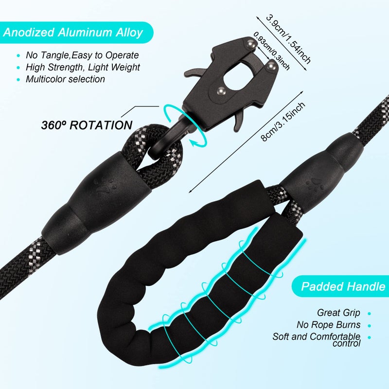 GEIT 2/4/5/6FT Dog Leash, Heavy Duty Rope Leashes, Reflective Nylon Pet Lead with Aluminum Quick Release/Locking Tactical Frog Clip for Small Medium and Large Dogs, Black, 1/2 inch - Image 4