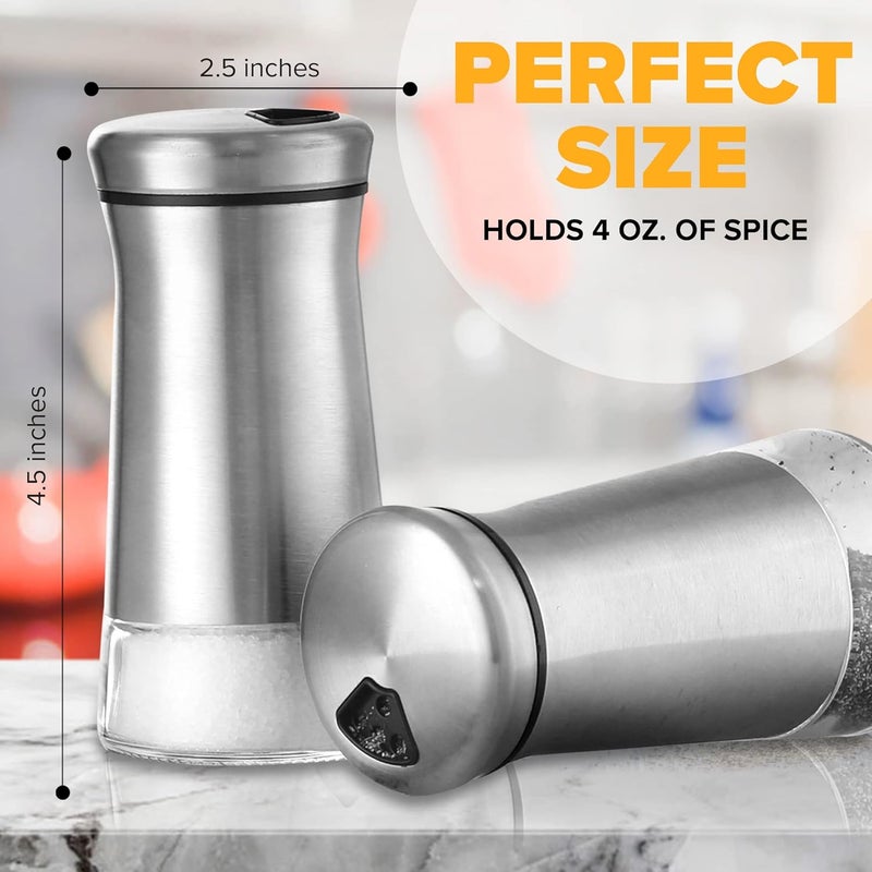 SP HOME GOODS The Original Salt and Pepper Shakers set - Silver- Spice Dispenser with Adjustable Pour Holes - Stainless Steel & Glass Set of 2 Bottles - Image 3