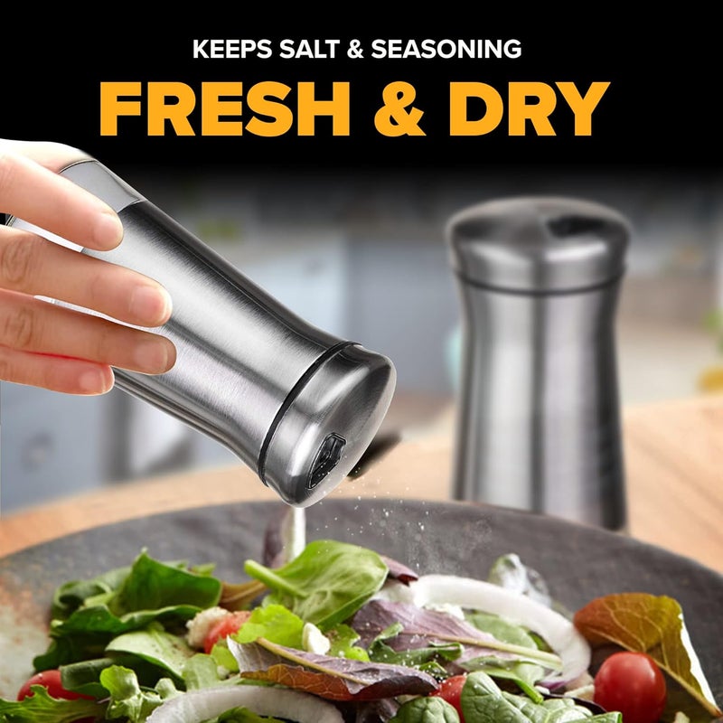 SP HOME GOODS The Original Salt and Pepper Shakers set - Silver- Spice Dispenser with Adjustable Pour Holes - Stainless Steel & Glass Set of 2 Bottles - Image 5