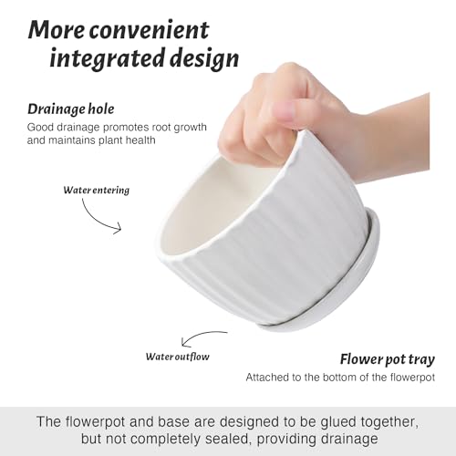 STHIE Ceramic Plant Pots with Drainage Holes and Saucers, Round White Flower Pots for Indoor Plant, Diameter 3.3/4.3/5.5 Inches Small Flower Planters Set of 3 - Image 2