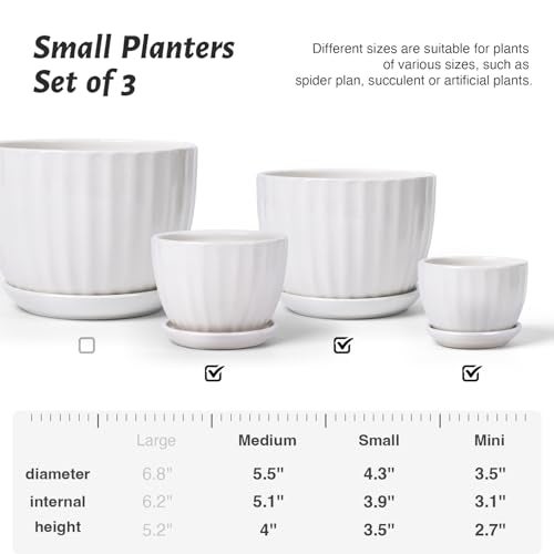 STHIE Ceramic Plant Pots with Drainage Holes and Saucers, Round White Flower Pots for Indoor Plant, Diameter 3.3/4.3/5.5 Inches Small Flower Planters Set of 3 - Image 3