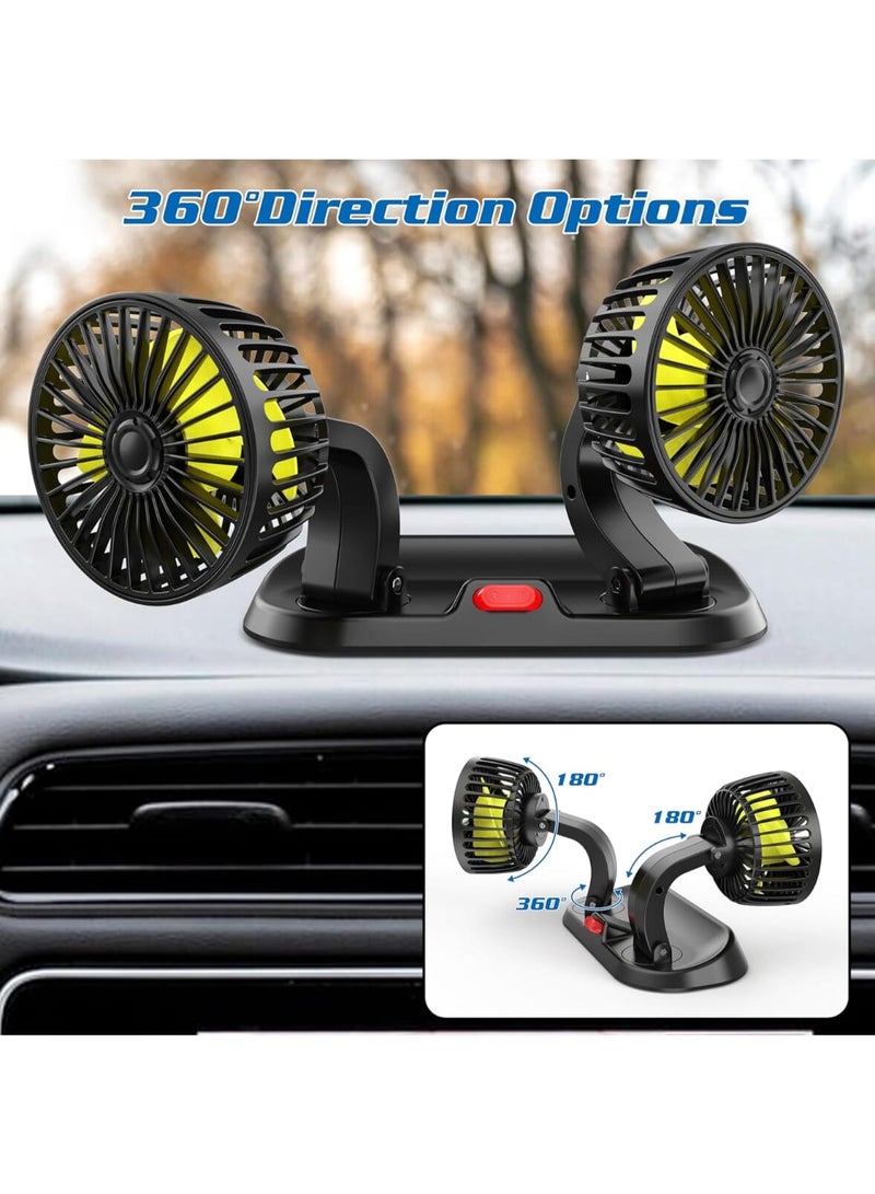 Genaric مروحة سيارة ١٢ فولت، مروحة تبريد محمولة للسيارة، رأس مزدوج، دوران ٣٦٠ درجة، مروحة كهربائية محمولة، سرعتان قابلتان للتعديل، مروحة تبريد للسيارة، مخرج يو اس بي ، مراوح قوية وهادئة للشاحنات وسيارات الدفع الرباعي والمركبات الترفيهية - Image 5