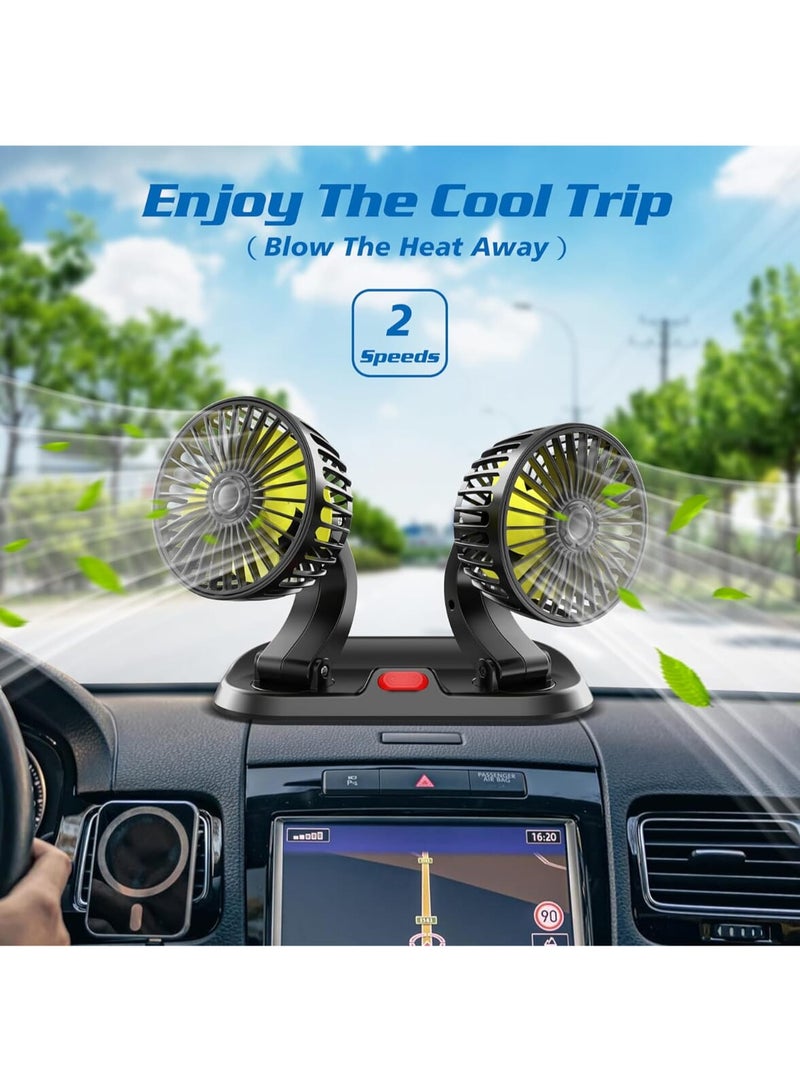Genaric مروحة سيارة ١٢ فولت، مروحة تبريد محمولة للسيارة، رأس مزدوج، دوران ٣٦٠ درجة، مروحة كهربائية محمولة، سرعتان قابلتان للتعديل، مروحة تبريد للسيارة، مخرج يو اس بي ، مراوح قوية وهادئة للشاحنات وسيارات الدفع الرباعي والمركبات الترفيهية - Image 4